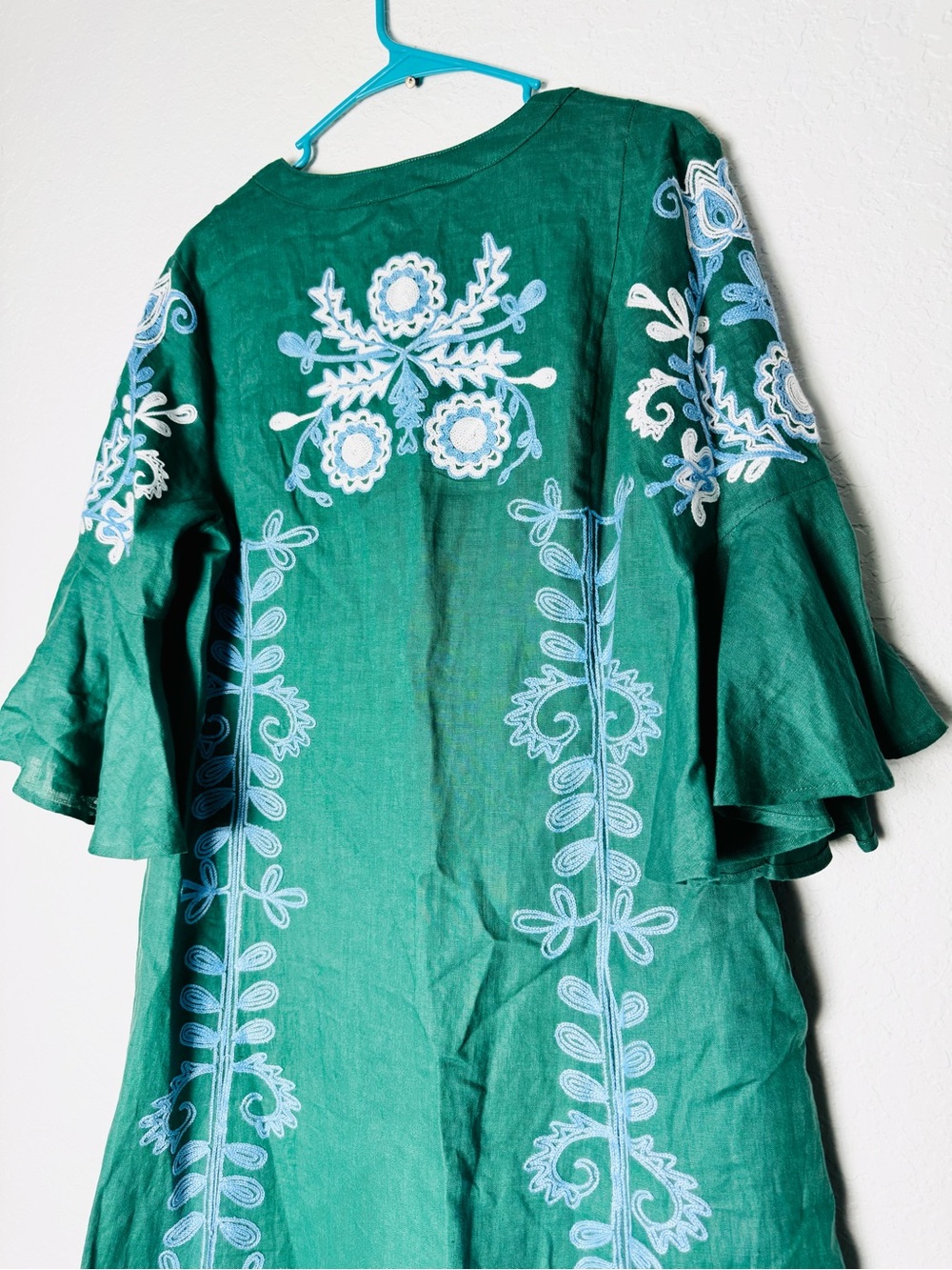 March 11 Dress Womens Large Green Floral Embroidered Linen Maxi Annabell - Picture 7 of 14
